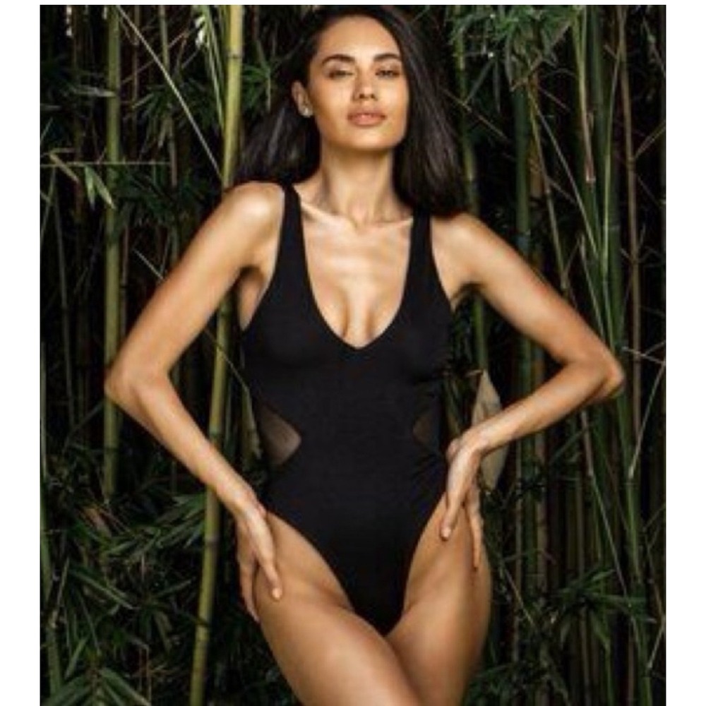 Buffbunny Collection One Piece Swimsuit Womens Small Black Cutout Mesh Swimwear